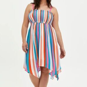 Torrid Womens Mini Dress Size 3 Multicolor‎ Smocked Top Crinkle Gauze Brunch 70s